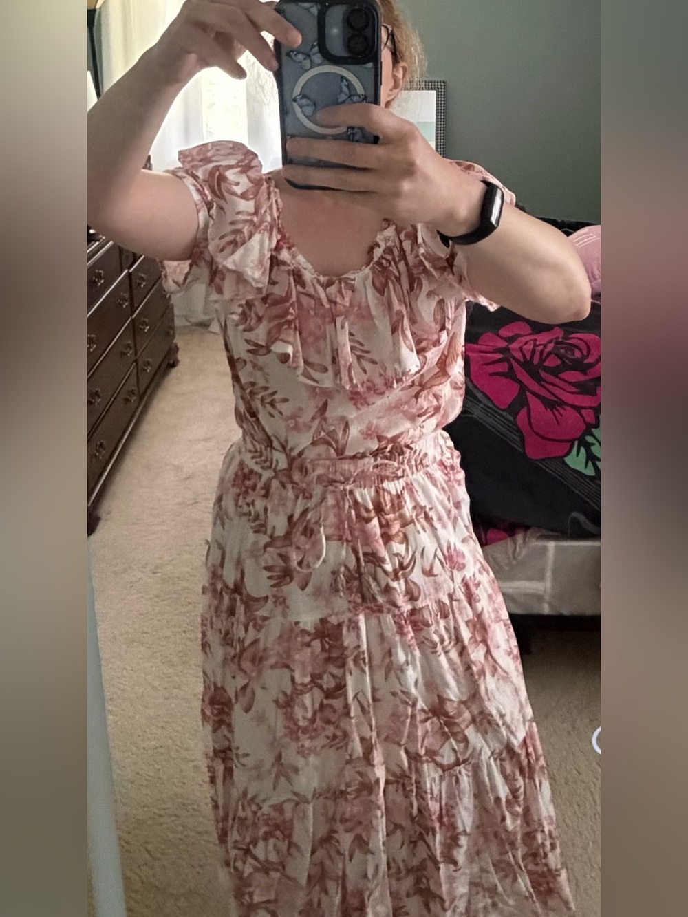 Maxi skirt and blouse set M tropical flowers